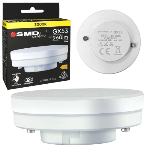 $ ŻARÓWKA GX53 LED SMD LEDline 8W WW 0639